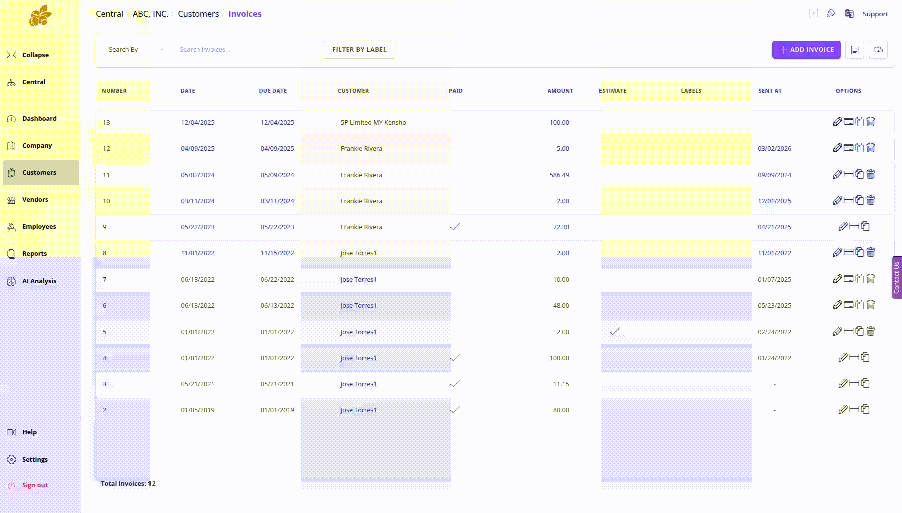Invoice payments view in