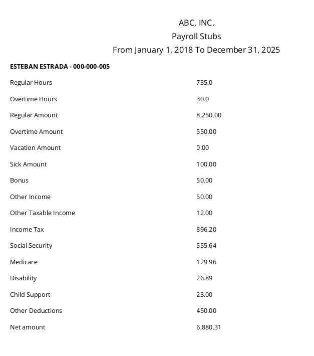 Previous payroll stub design in
