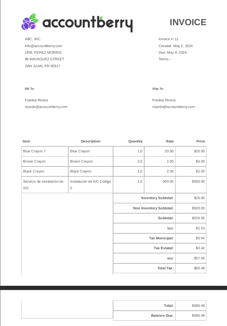 Previous invoice design in