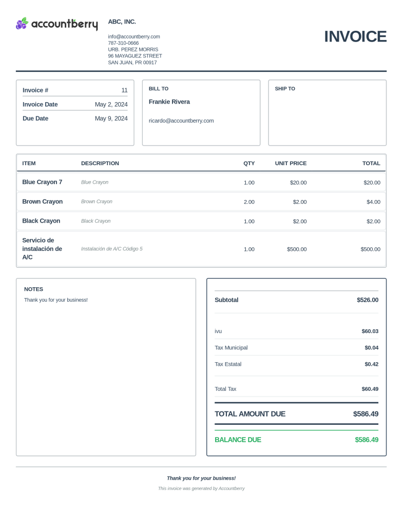 Updated invoice design in