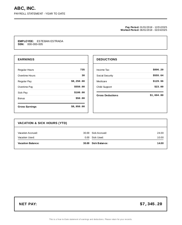 Updated payroll stub design in